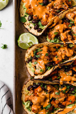 roasted sweet potato + cauliflower tacos