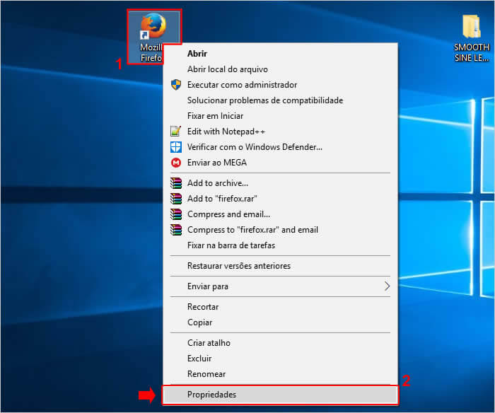 Acessando as propriedades do atalho do Mozilla Firefox.