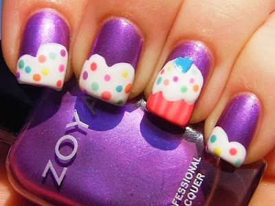 Violet colour and Cake Nail Art design?!