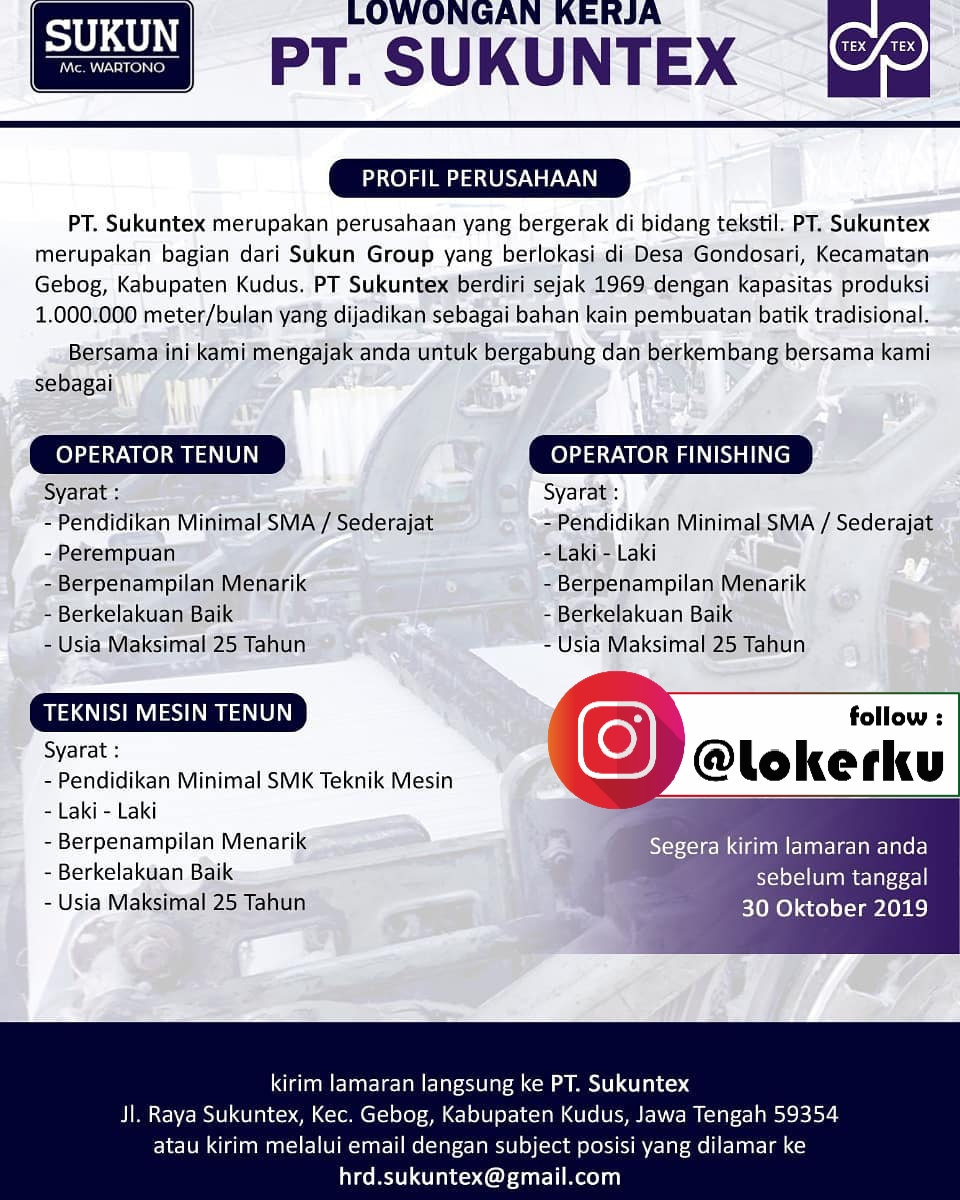 Lowongan Kerja Operator Tenun, Teknisi Mesin Tenun ...