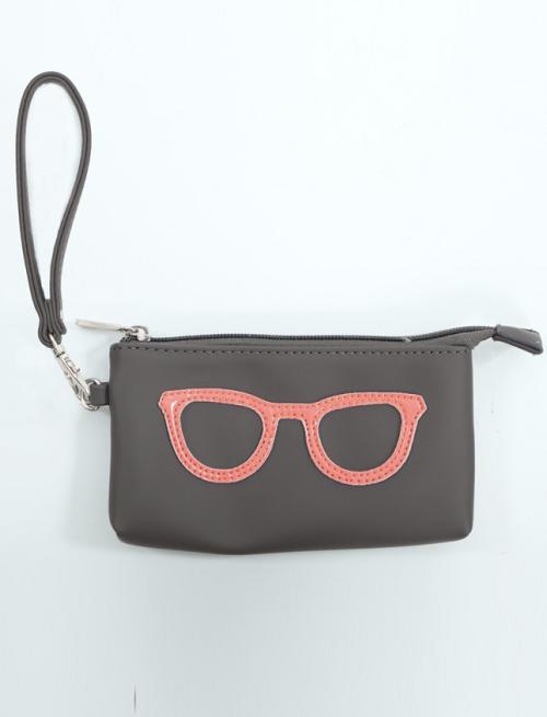 Brown Wristlet With Embroidered Neon Pink Glasses [SOURCE]