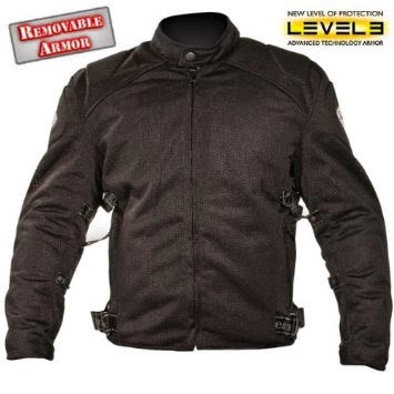 Xelement Mens Black Mesh Motorcycle Jacket Padded with Level-3 Advanced Armor