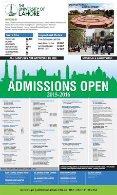 uol admissions 2015, university of lahore