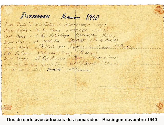 Noms et adresses des camarades du kommaando de Bissingen