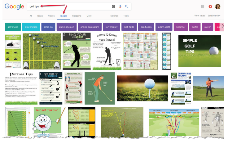 Images for the Google search “golf tips”