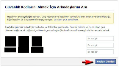 Arkadaşlarınıza gönderilen güvenlik kodlarını gerekli yerlere girin