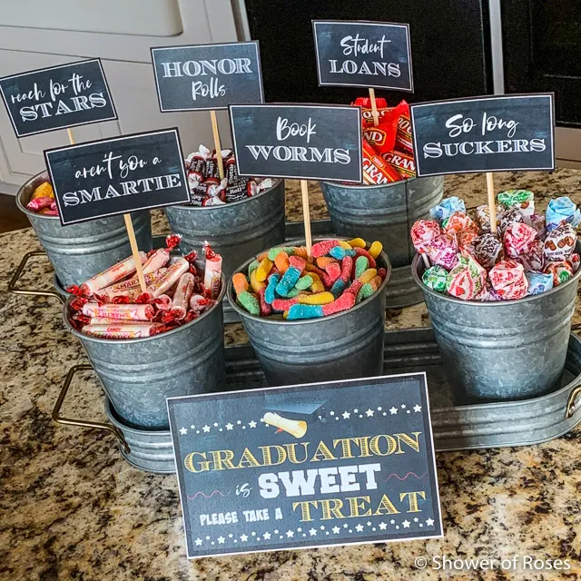 Shower of Roses Graduation Party Candy Buffet {Free Printables}