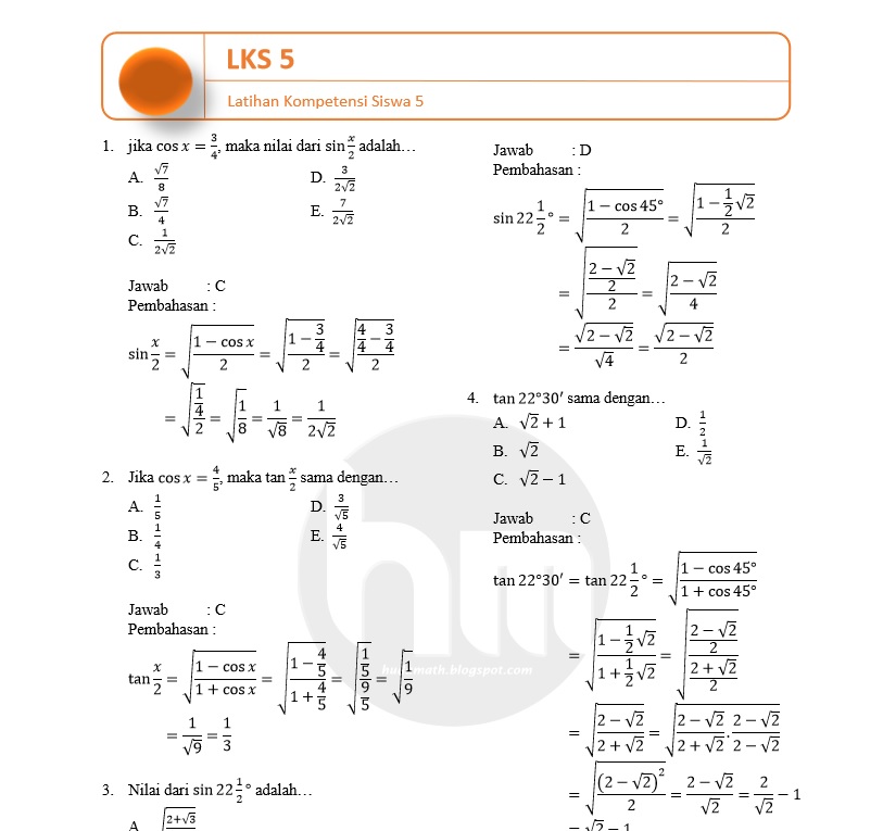 Pembahasan Buku Sukino Bab 2 Lks 5 Matematika Peminatan Kelas Xi