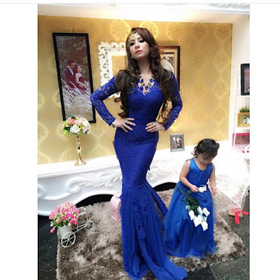 kebaya broklat biru dress panjang dengan anak