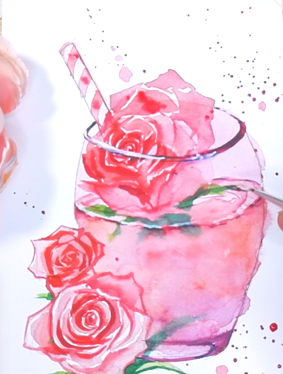 Watercolor Pink Rose drink step by step tutorial for beginner|speed paint