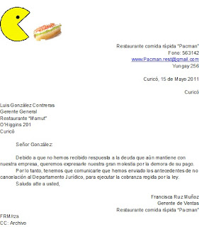 Restaurante Comida Rápida "Pacman": Correspondencia de 