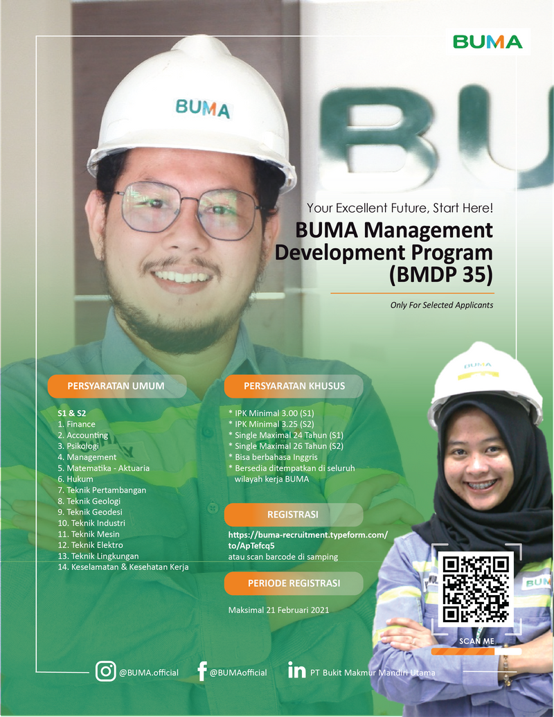 Lowongan Kerja Management Development BUMA PT Bukit Makmur Mandiri Utama Februari 2021