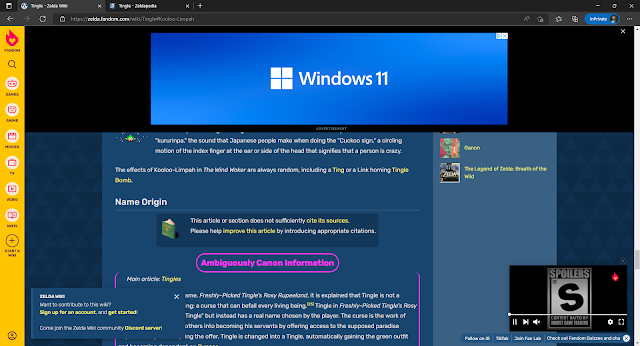 Zelda Wiki Tingle page Fandom desktop layout ads autoplaying videos advertisements sidebars
