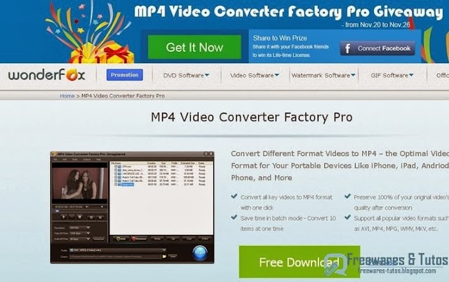 Offre promotionnelle : Wonderfox MP4 Video Converter Factory Pro gratuit !