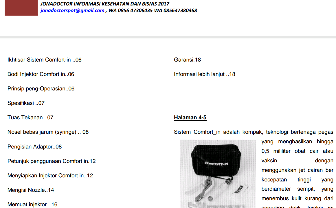 Contoh panduan pemakaian injektor bebas jarum jonadoctor