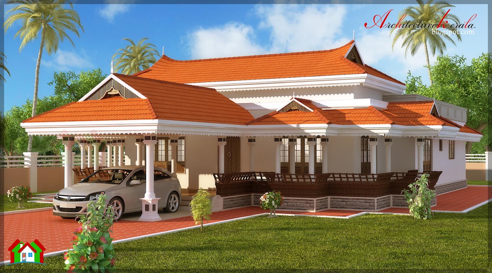 Architecture Kerala  3 BHK IN SINGLE FLOOR HOUSE  ELEVATION 