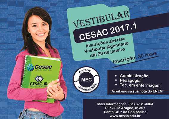 CESAC abre inscrições para vestibular 2017.1