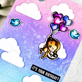 Sunny Studio Stamps: Fluffy Cloud Dies Love Monkey A Bird's Life Birthday Card by Rachel Alvarado