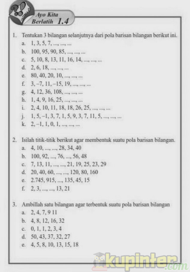 Ayo Kita Berlatih 1 4 Kelas 8 Barisan Dan Deret Bilangan Ayo Kita Berlatih 1 4 Kelas 8 Barisan Dan Deret Bilangan