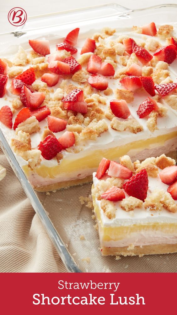 Strawberry shortcake gets a fun makeover that's perfect for sharing with a crowd. With a sugar cookie crust, cool layers of sweet strawberry cream cheese, vanilla pudding and whipped topping, plus a finishing sprinkle of fresh strawberries, it's summer in a dessert!