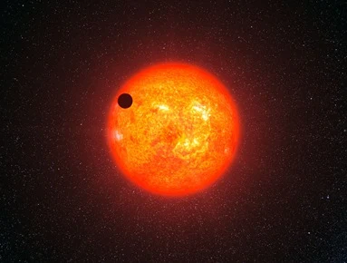 ilustração do exoplaneta GJ 1214b em trânsito