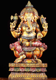 Ganesha; Painted wood carving from Orissa.