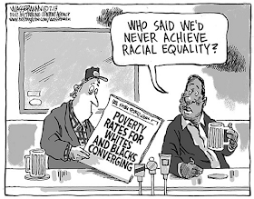 image: cartoon by Dan Wasserman about racial equality