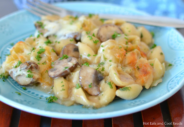 Cheesy Mushroom Marsala Pasta Casserole Recipe from Hot Eats and Cool Reads! This meatless main dish or side for beef and chicken is made completely from scratch and is oh so delicious! 