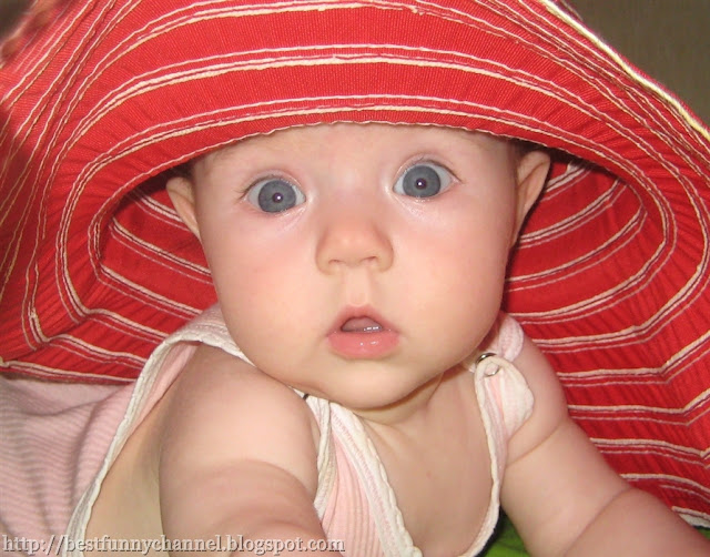 funny baby in big hat