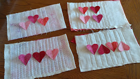 3-D quilted heart mug rugs for Galentine's or Valentine's Day