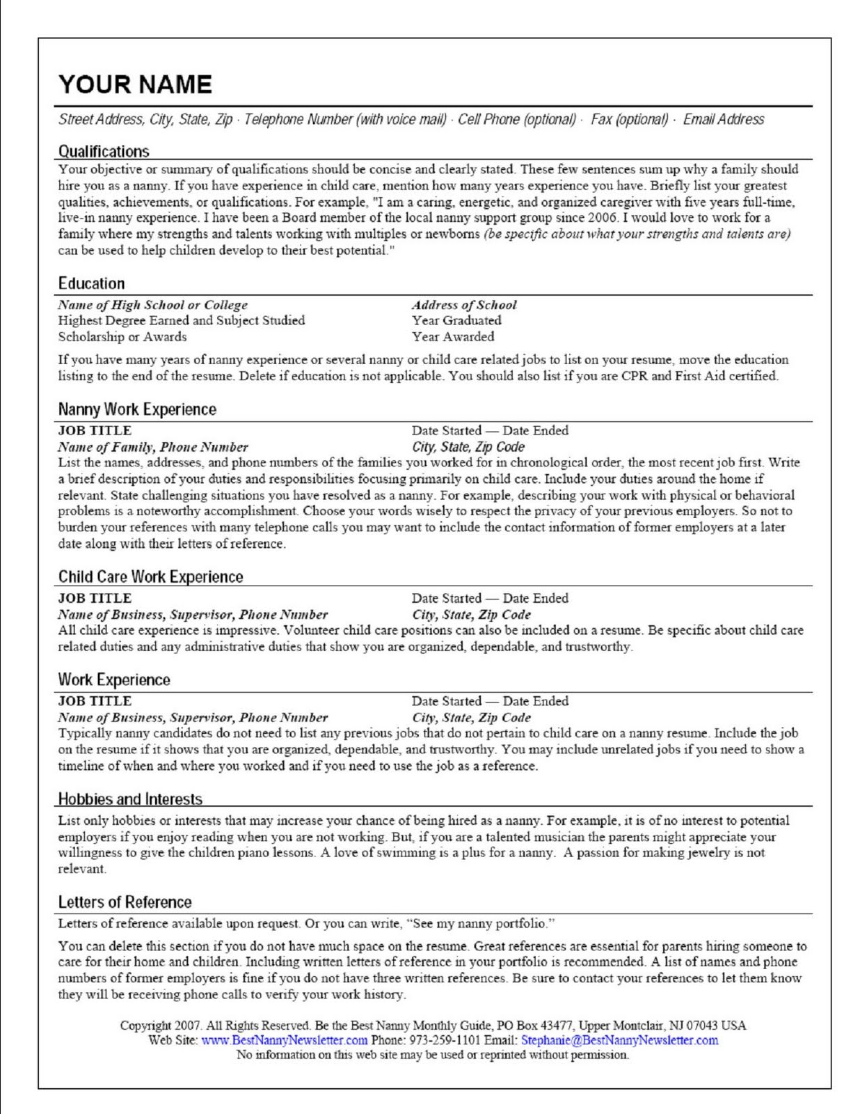 Objective For Nanny Resume The Standout Nanny Resume