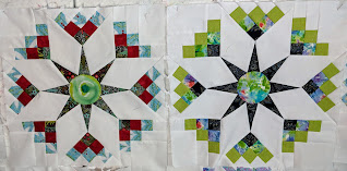 Left: fourth fabric for the center. Right: repeat fabric for center.