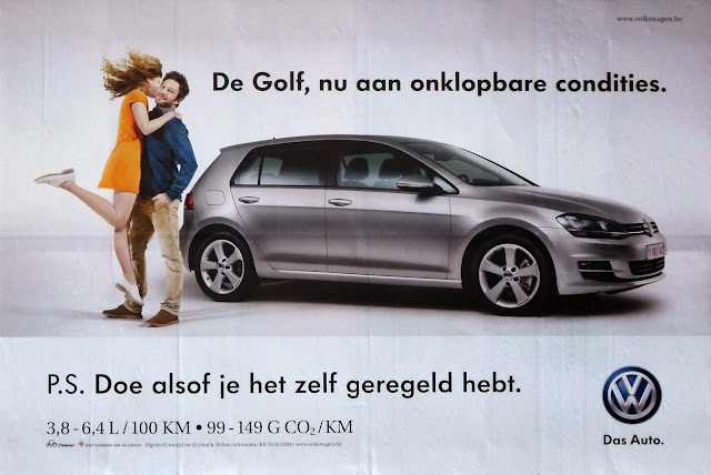 Reclamebord met de tekst 'De Golf, nu aan onklopbare condities', Geel, maart 2014. Foto: Robert van der Kroft