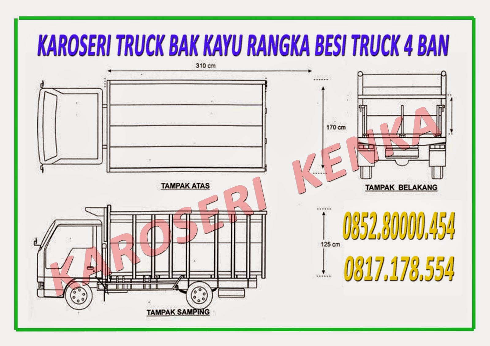 DIMENSI UKURAN TRUCK BAK KAYU KAROSERI KENKA