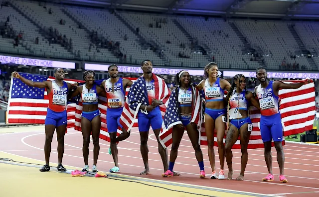 Noah Lyles led the 4x100m to victory at the 2024 World Athletics Relays. © Provided by Sportskeeda