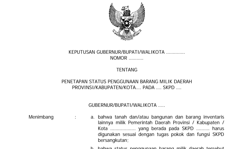 SK Penetapan Status Penggunaan Barang Milik Daerah pada Inventaris Sekolah 