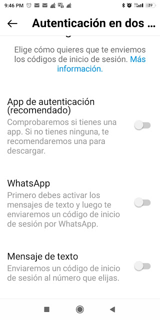 Podrás elegir entre 3 factores de seguridad. Un código de inicio de sesión de una aplicación de autenticación de terceros, como Duo Mobile o Google Authenticator. Nota.  Código de mensaje de texto (SMS) del teléfono. Código de mensaje por Whatsapp.