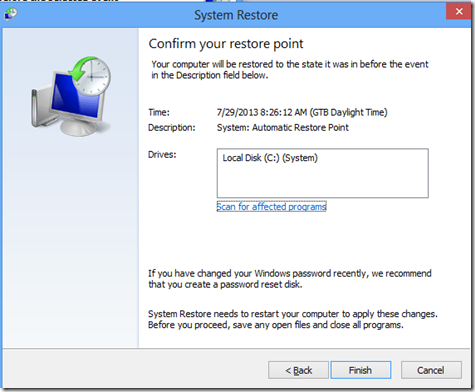 confirm your restore point