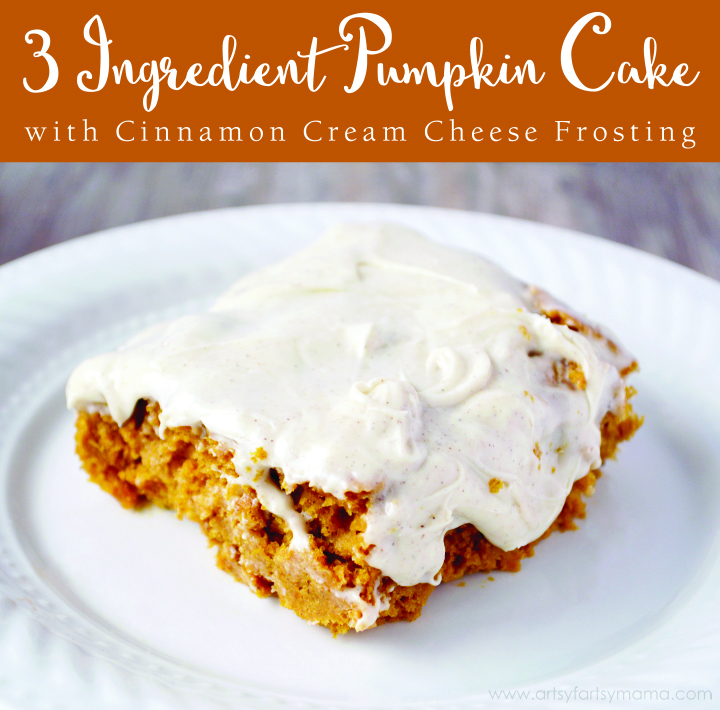 3 Ingredient Pumpkin Cake with Cinnamon Cream Cheese Frosting