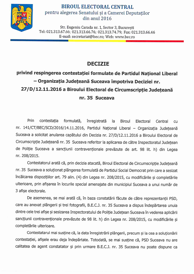 PNL Suceava a încălcat legea electorală. Biroul Electoral Central a cerut IPJ Suceava sancționarea contravențională a liberalilor