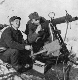 A Norwegian Army machine gun crew with Colt M/29 heavy machine gun, near Narvik, Norway, in May, 1940.