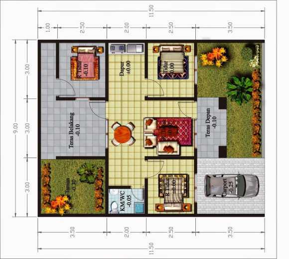 Denah Rumah Minimalis 3 Kamar Tidur