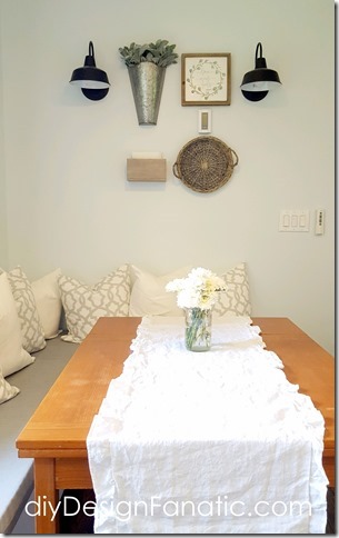 mountain cottage, cottage, kitchen reno, banquette, barn lights