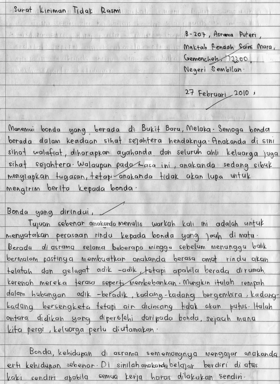 Surat Karangan Tidak Rasmi Bahasa Inggeris