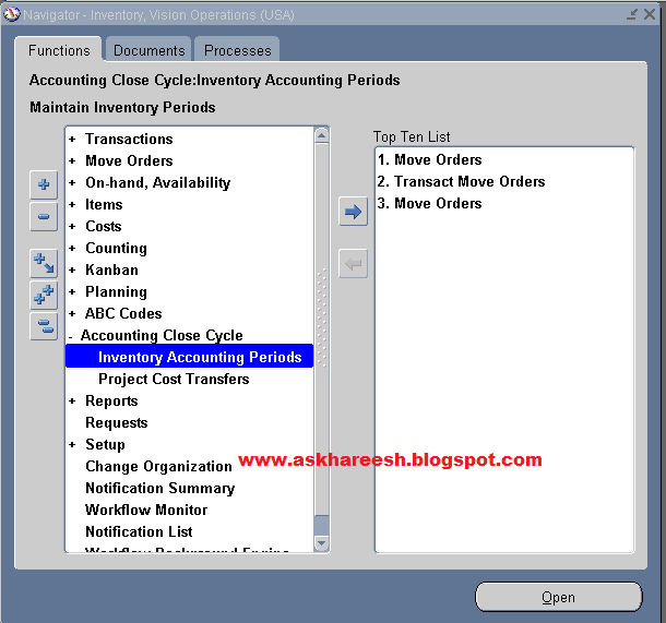 Period open process in Inventory, askhareesh blog for Oracle Apps