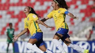 Micaelly and teammate celebrate after scoring against the Flamingos (Getty Images)