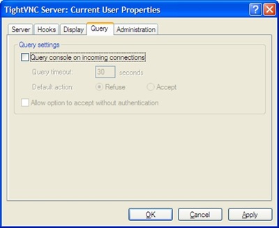 TightVNC Server: Current User Properties > Query