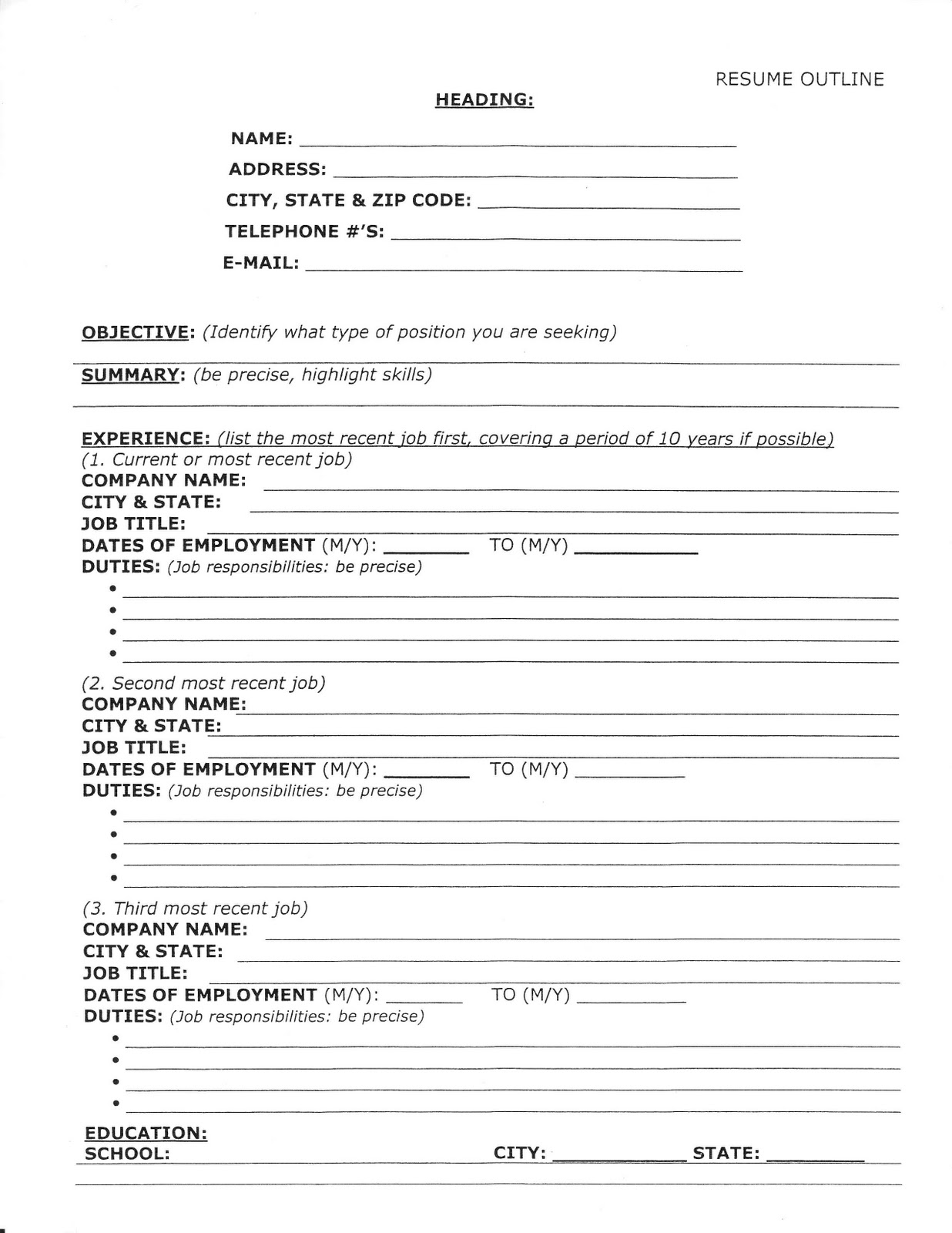 Example Of Resume Outline This image has been removed at the request of its copyright owner. Employment Fitness Zone: Resume Outline and Sample