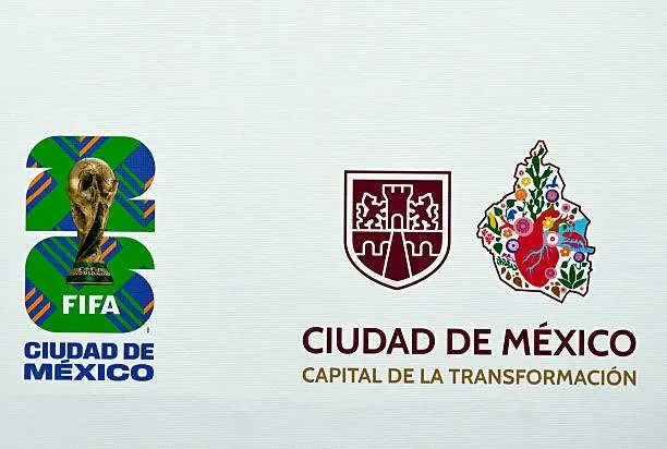 Logos of the Mexico City government and FIFA are seen during the unveiling of the program and organizing committee for the 2026 FIFA World Cup in Mexico City, on May 7, 2025. Photo by Alfredo Estrella/AFP