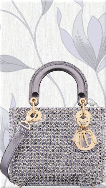 ♦Small Lady Dior bag in metallic blue square-pattern embroidery set with strass and round beads #dior #ladydior #bags #blue #brilliantluxury